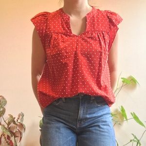 Banana republic red and white polka dot blouse